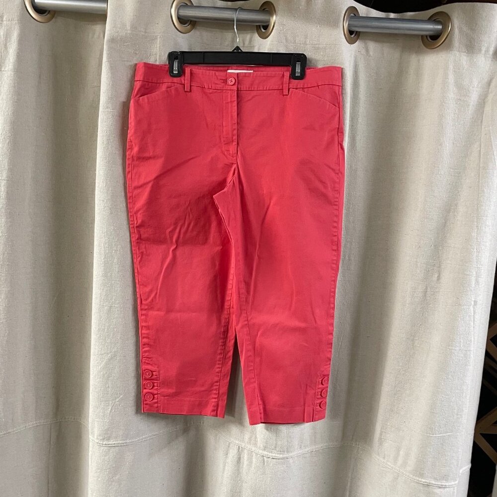Talbot's Skimmers Crop Capri Pants Button Hem Size 12 Coral
